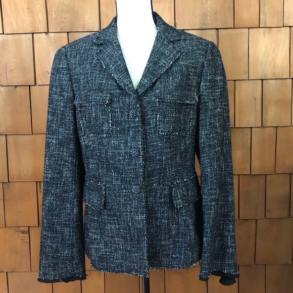 Carlisle black & white wool blazer raw hem - Picture 1 of 8